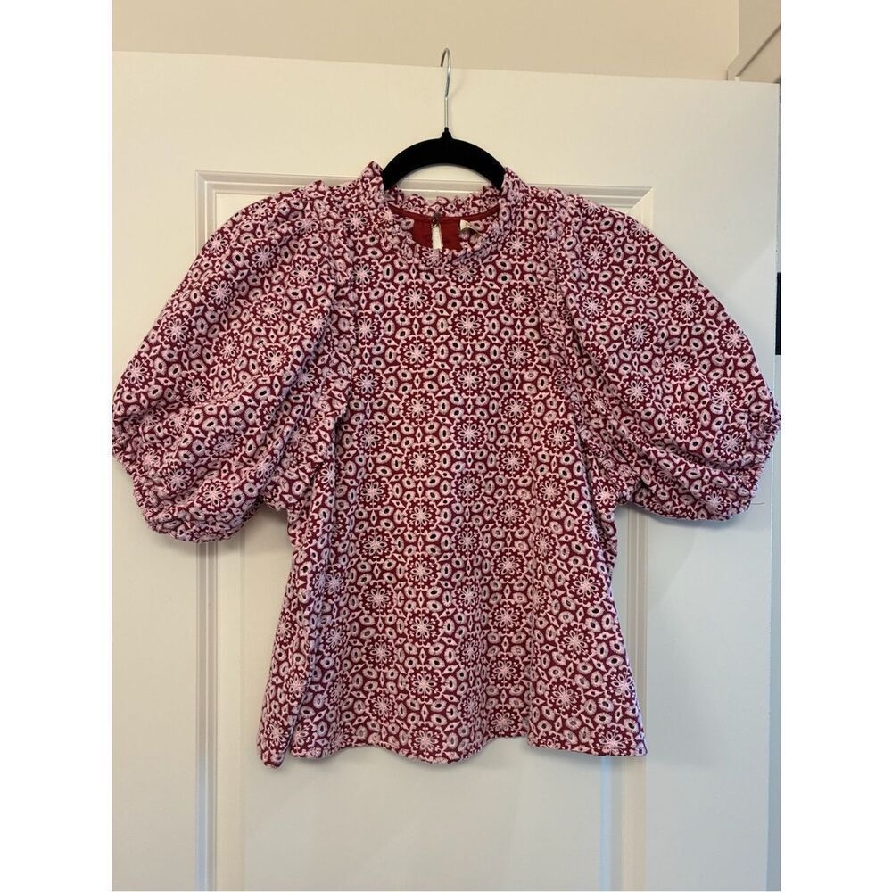 MARIE OLIVER Short Sleeve Eyelet Top Blouse Pink Women’s Size XS